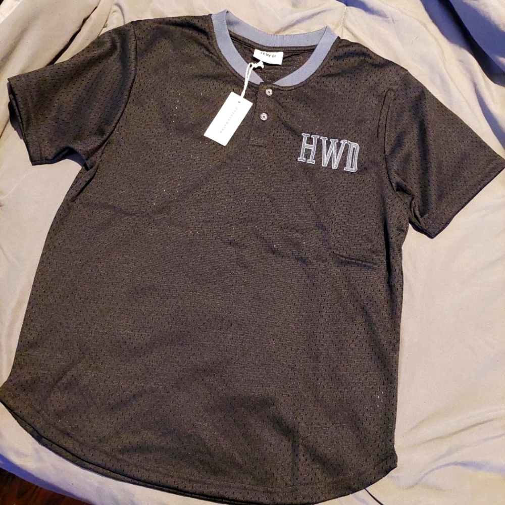 Halfway Dead Jersey T Shirt, Med, Black & Grey